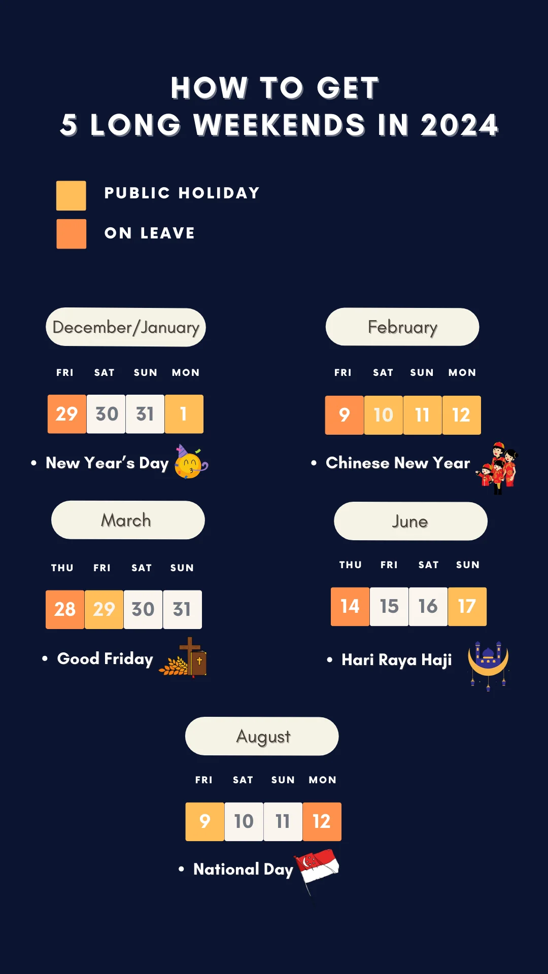 Singapore Public Holidays in 2024 with 5 long weekends